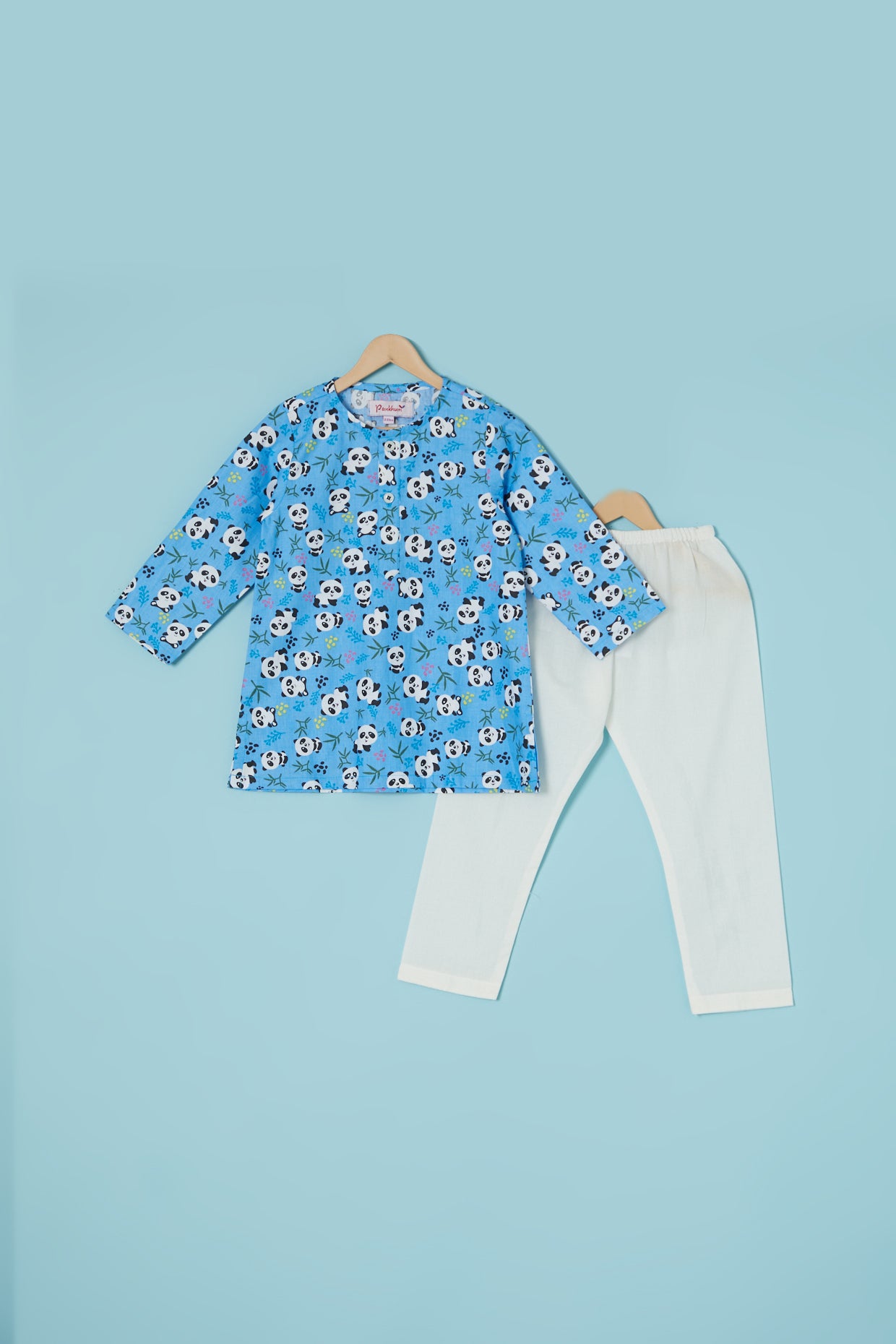 Blue Cotton Printed Kurta Set For Boys by Pankhuri by Priyanka - Kids at Pernia's Pop Up Shop