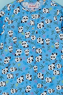 Blue Cotton Printed Kurta Set For Boys by Pankhuri by Priyanka - Kids at Pernia's Pop Up Shop