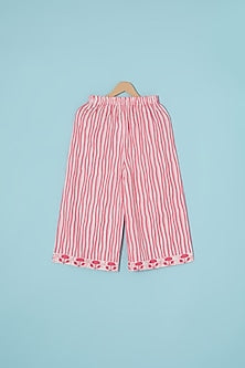 Red Cotton Block Printed Kurta Set For Girls by Pankhuri by Priyanka - Kids at Pernia's Pop Up Shop