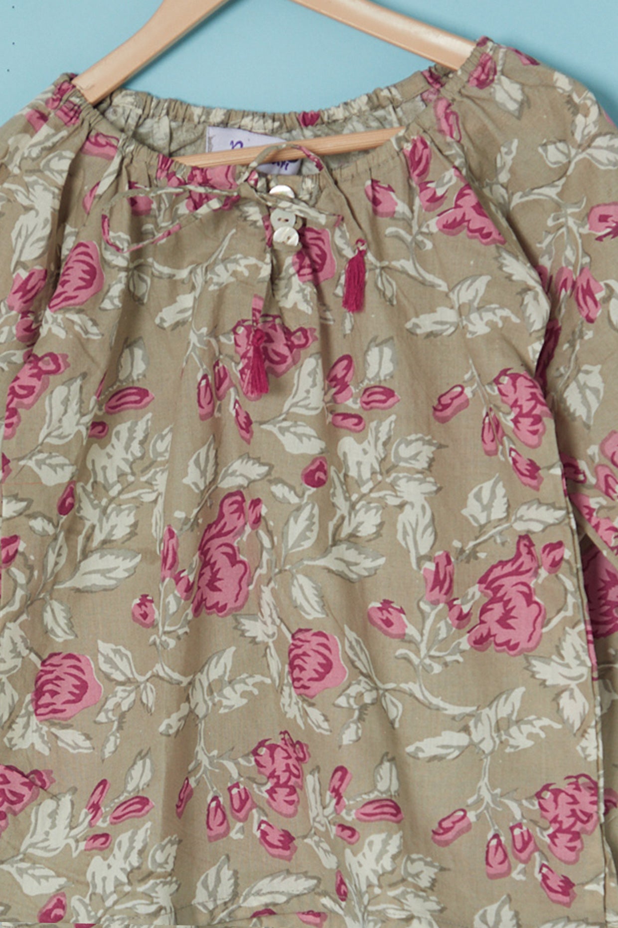 Grey & Pink Cotton Block Printed Co-Ord Set by Pankhuri by Priyanka - Kids at Pernia's Pop Up Shop