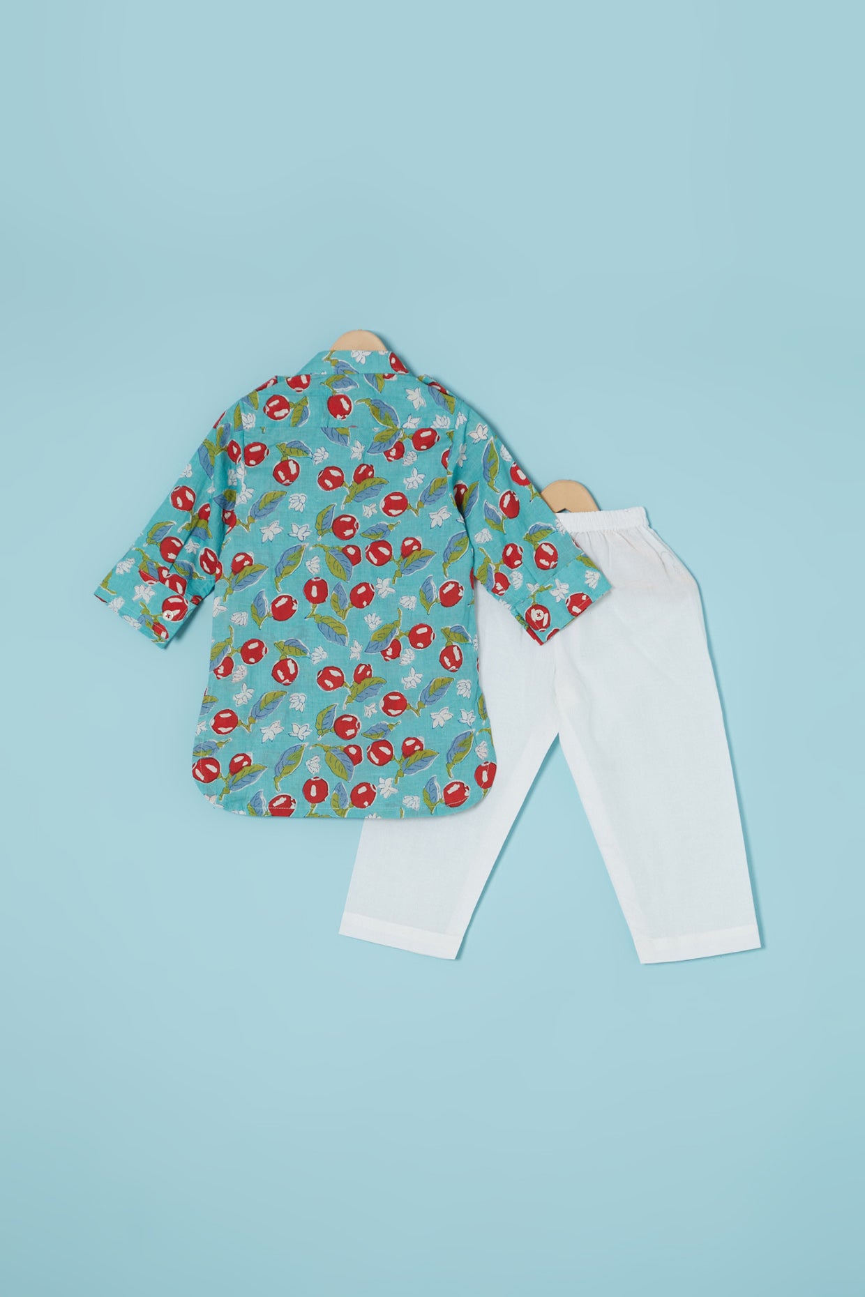 Turquoise Cotton Printed Kurta Set For Boys by Pankhuri by Priyanka - Kids at Pernia's Pop Up Shop