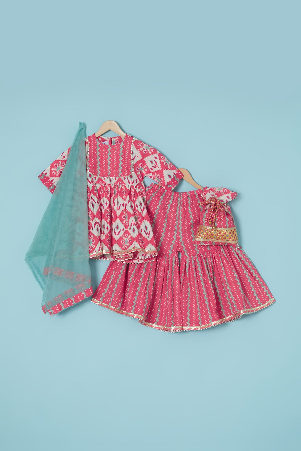 Red Cambric Cotton Printed Gharara Set For Girls by Pankhuri by Priyanka - Kids at Pernia's Pop Up Shop