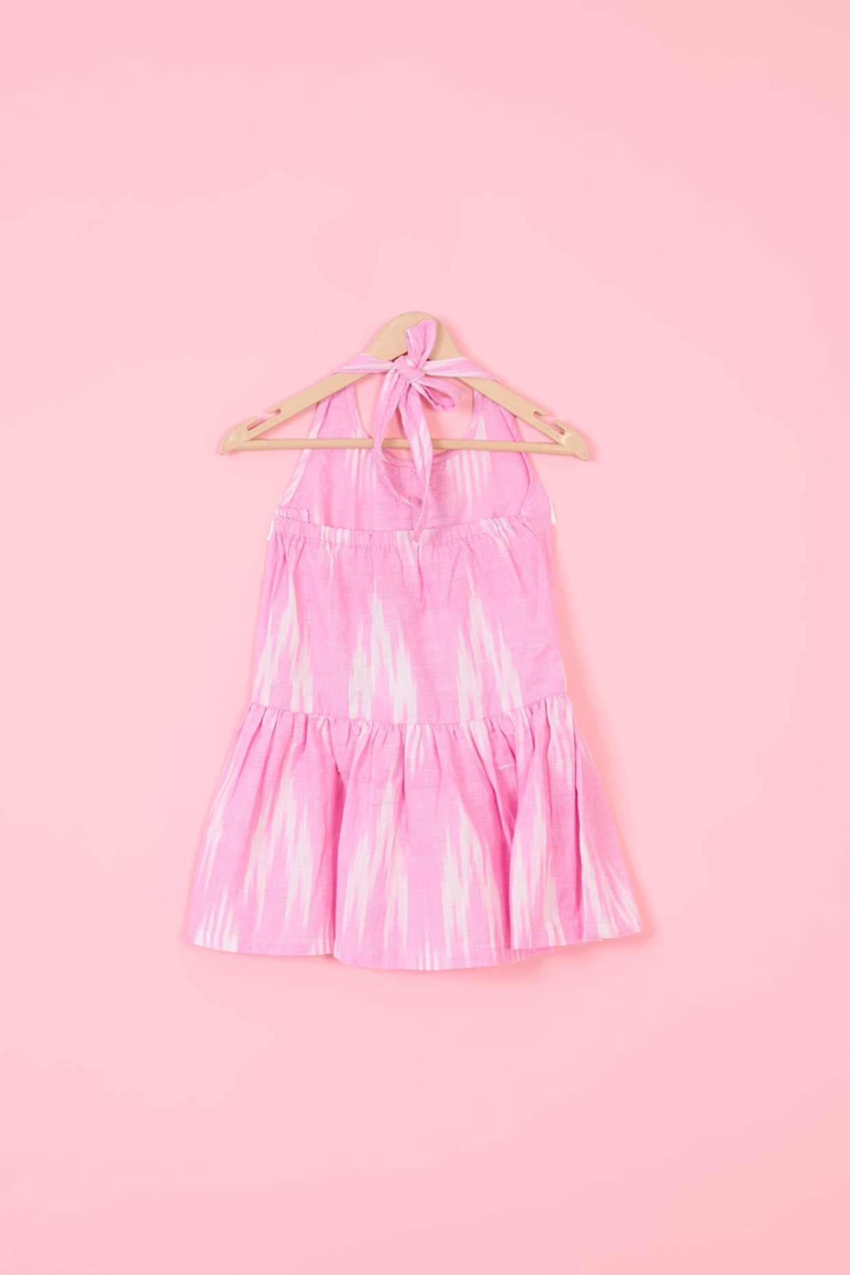 Blush Pink Mulmul Ikat Printed Halter Dress For Girls by Pankhuri by Priyanka - Kids at Pernia's Pop Up Shop