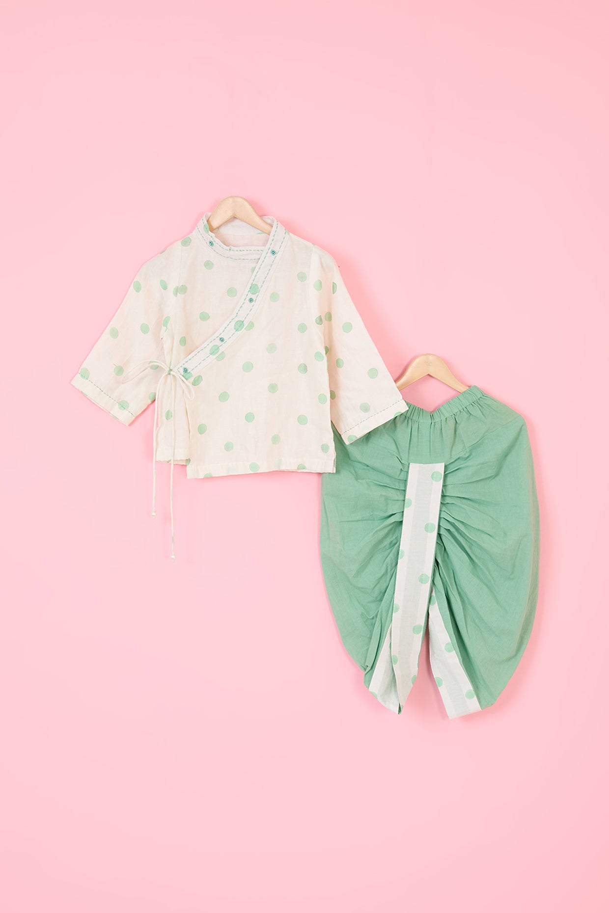 Green Mul Chanderi Dhoti Pant Set For Boys by Pankhuri by Priyanka - Kids at Pernia's Pop Up Shop