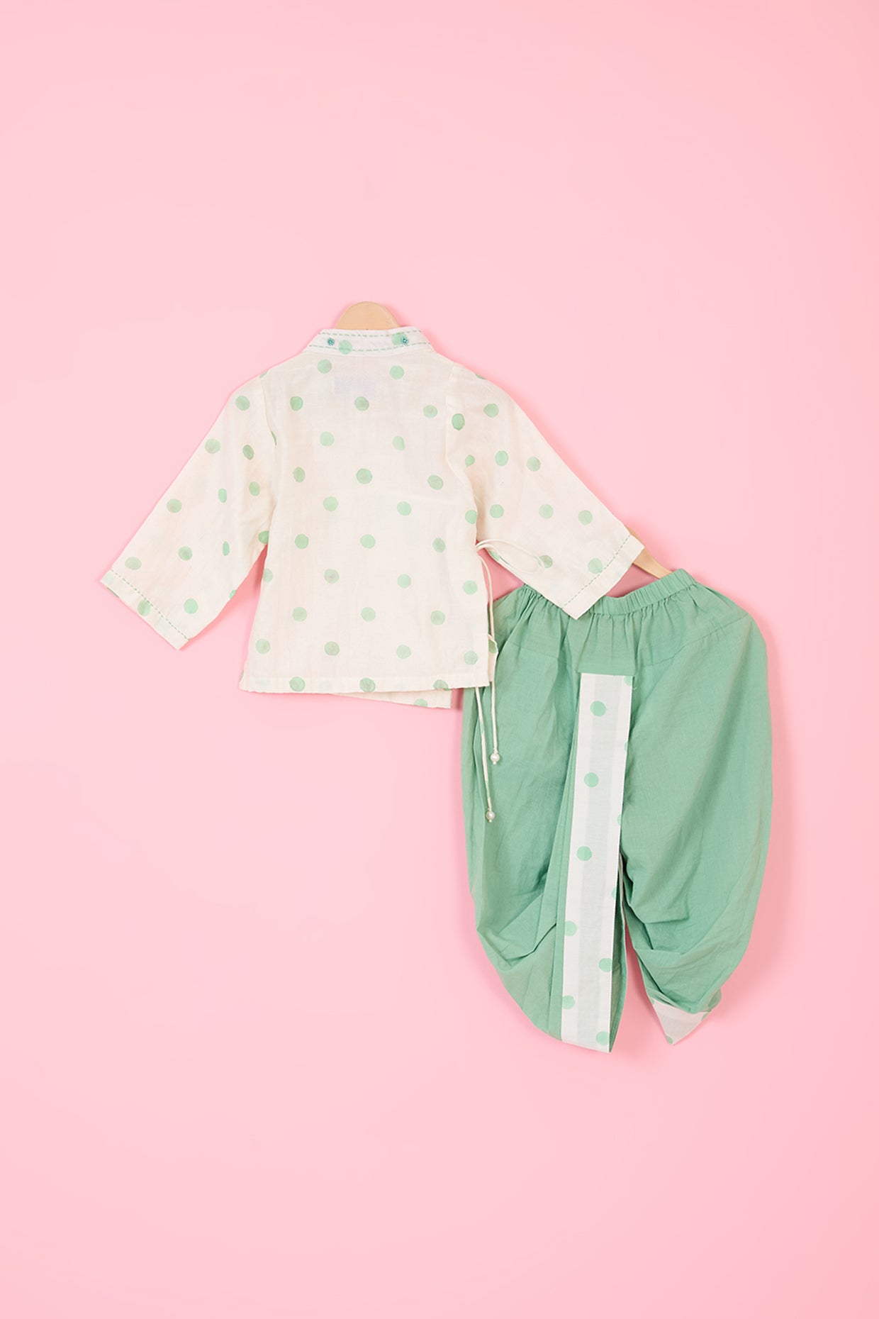 Green Mul Chanderi Dhoti Pant Set For Boys by Pankhuri by Priyanka - Kids at Pernia's Pop Up Shop