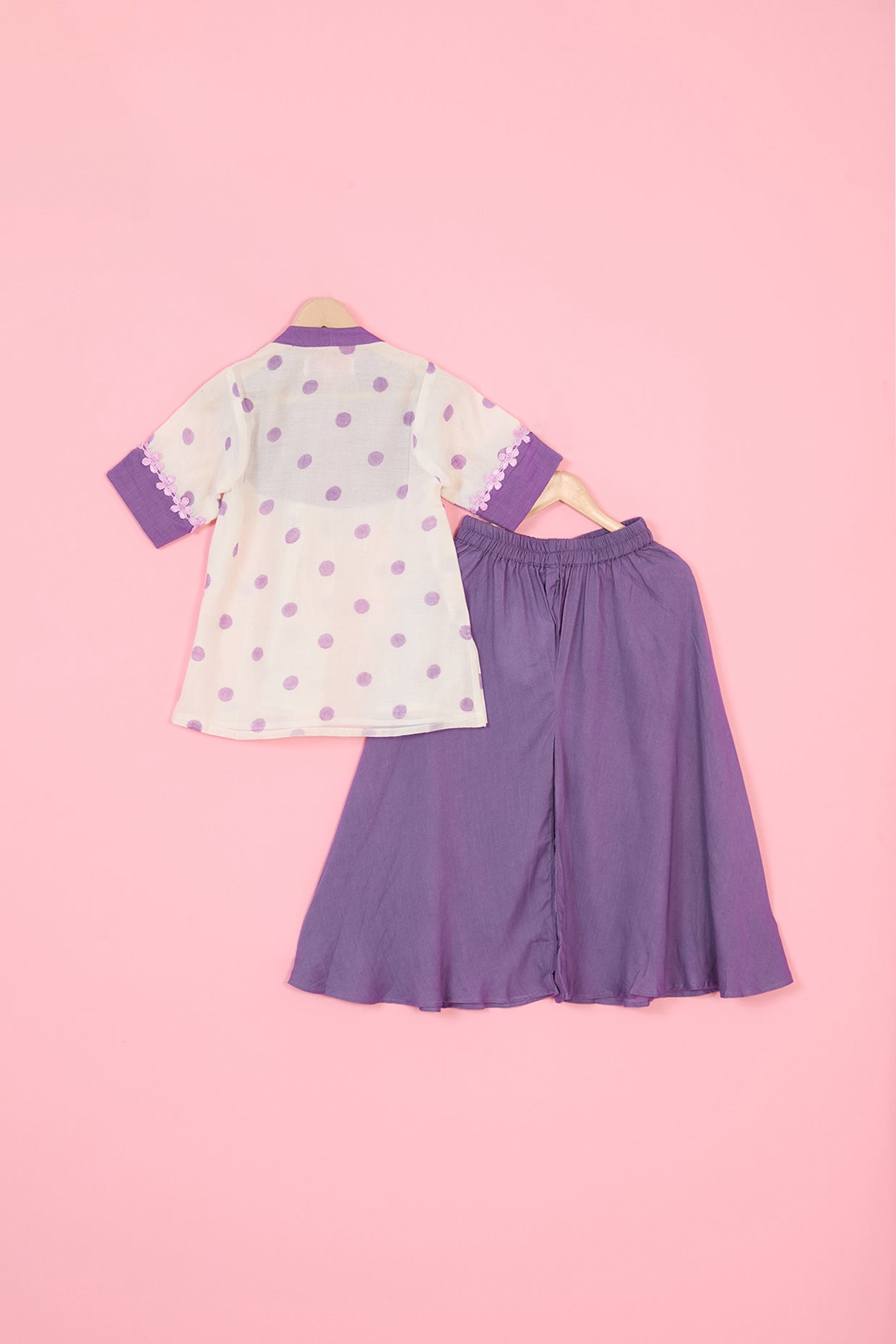 Purple Pure Chanderi Flared Palazzo Pant Set For Girls by Pankhuri by Priyanka - Kids at Pernia's Pop Up Shop