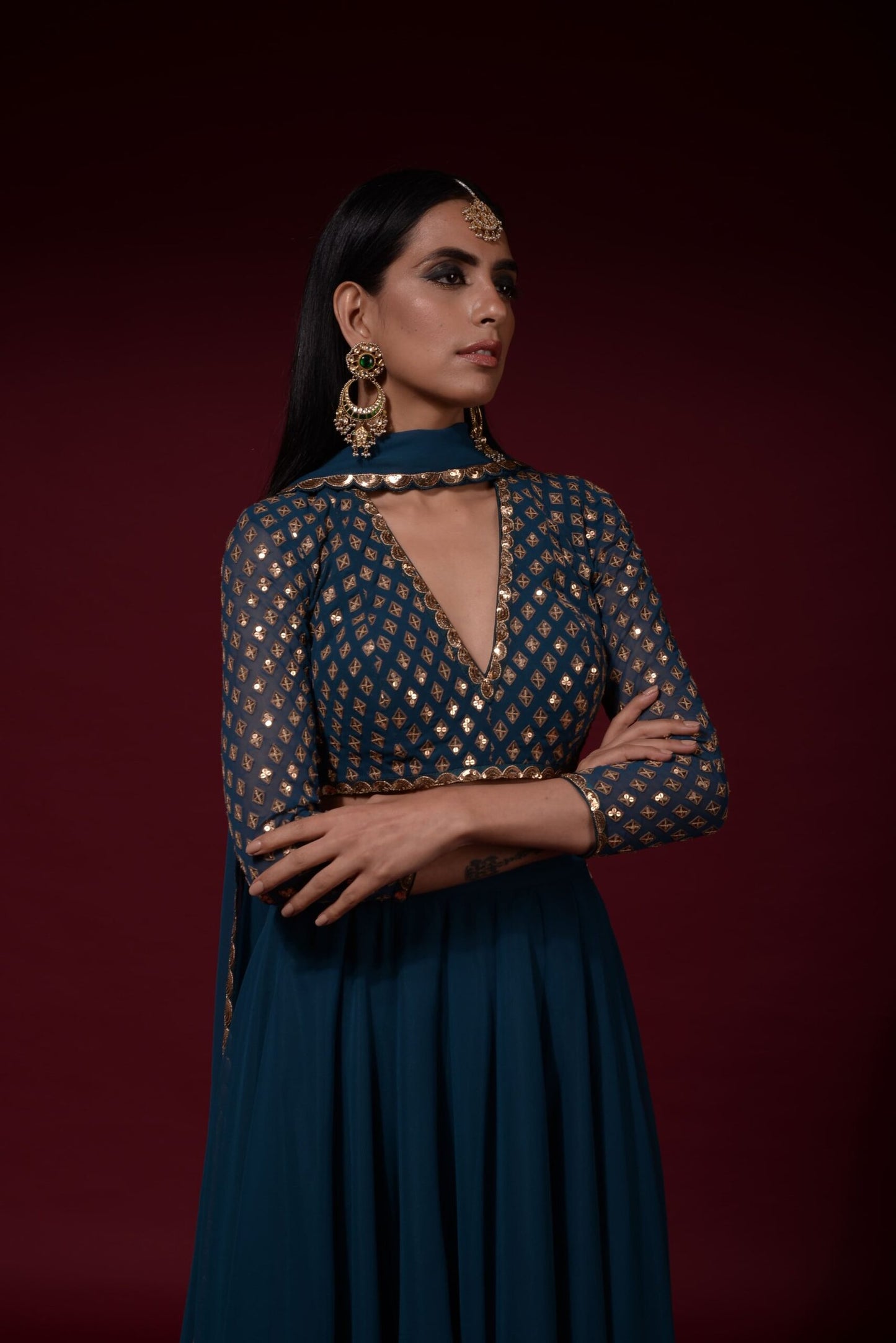 Teal Blue Lehenga Pants set