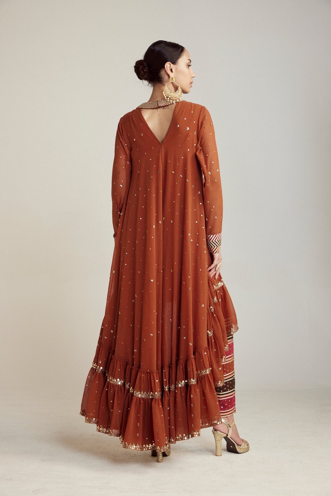 Rust Asymmetrical Kurta Pant Set