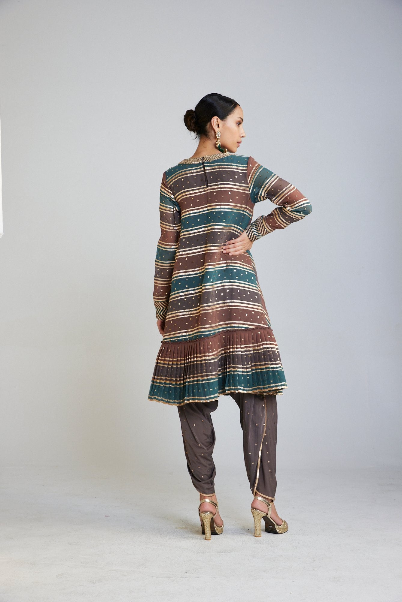 Mud Green Cheeta A line Dhoti Kurta Set