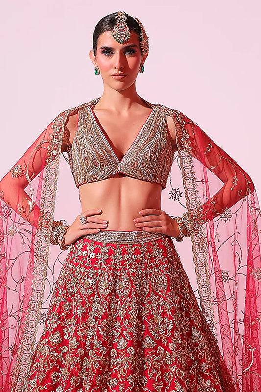 Hot Pink Net Pearl & Sequins Embroidered Lehenga Set