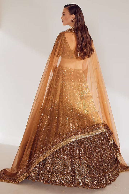Antique gold net sequins embroidered lehenga set