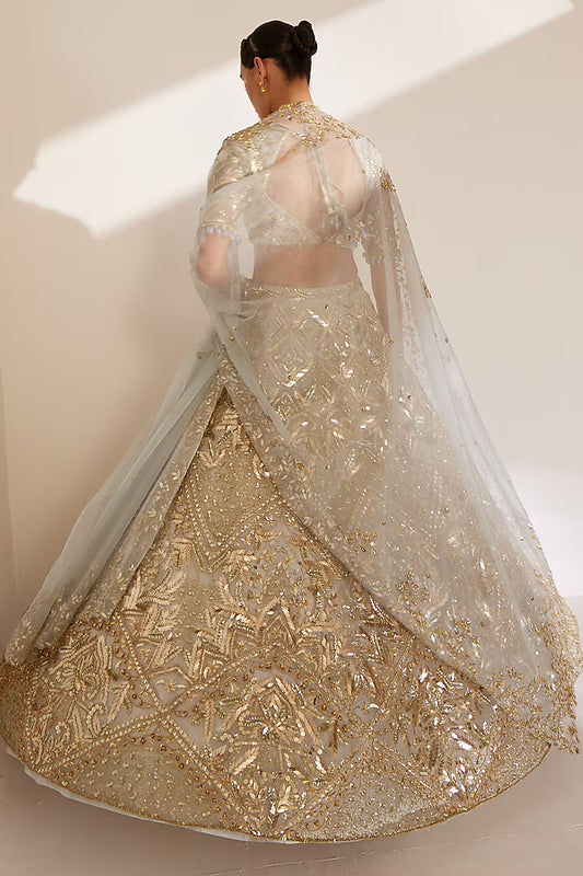 Ice blue embroidered lehenga set