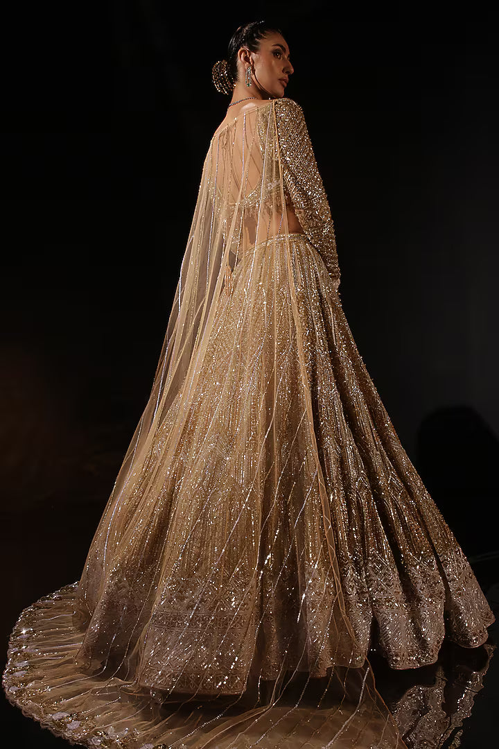 Gold Silk Embroidered Lehenga Set