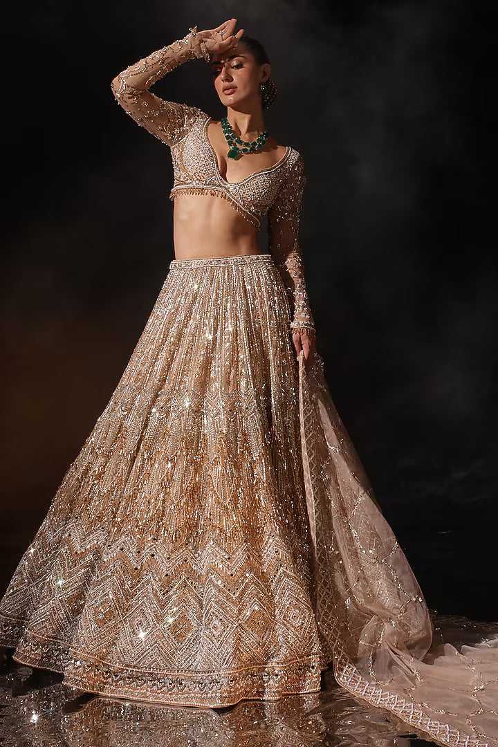 Gold Silk Embroidered Lehenga Set