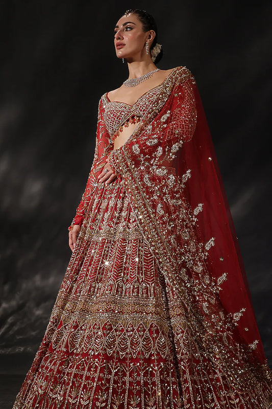 Red Silk Embroidered Lehenga Set