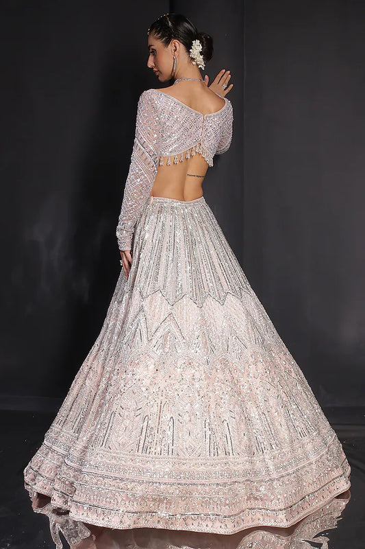 Light Pink Silk Embroidered Lehenga Set