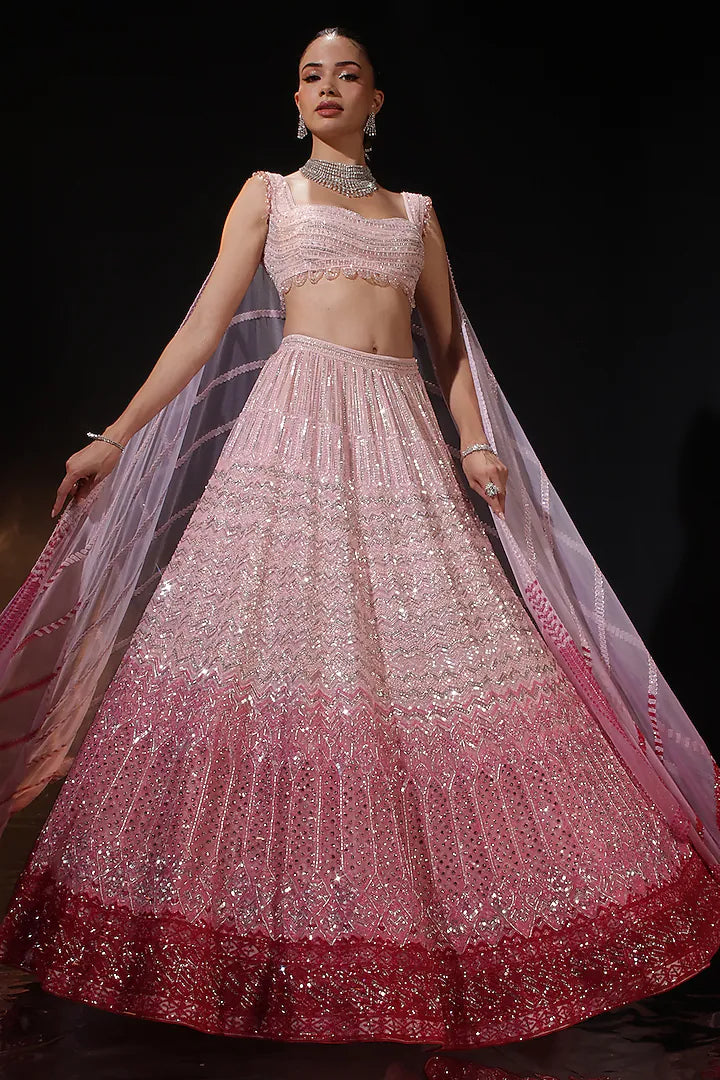 Pink Silk Embroidered Lehenga Set
