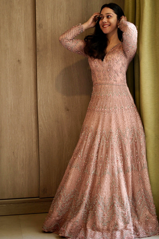 Ratnika Vyas in Peach Tulle Gown & Dupatta Set