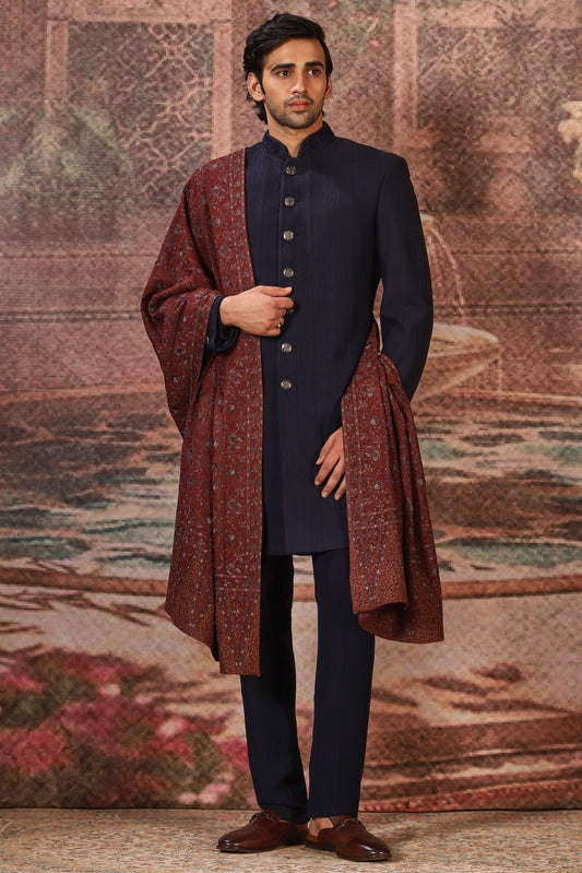 Maroon Floral Silk Embroidered Stole