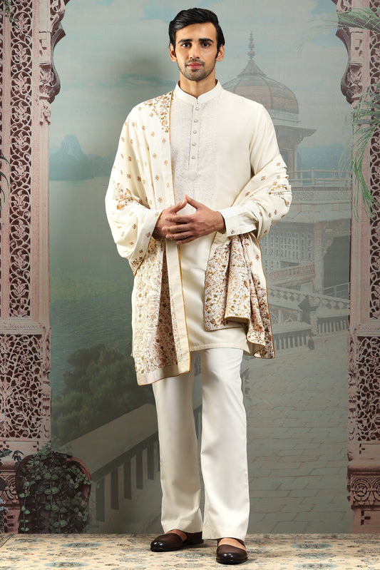 Ivory Grandeur Silk Embroidered Stole