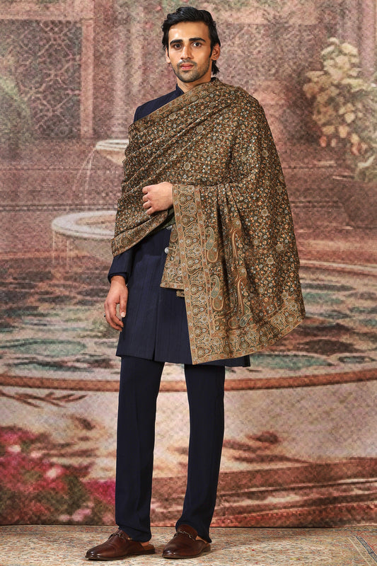 Antique Gold Silk Embroidered Stole