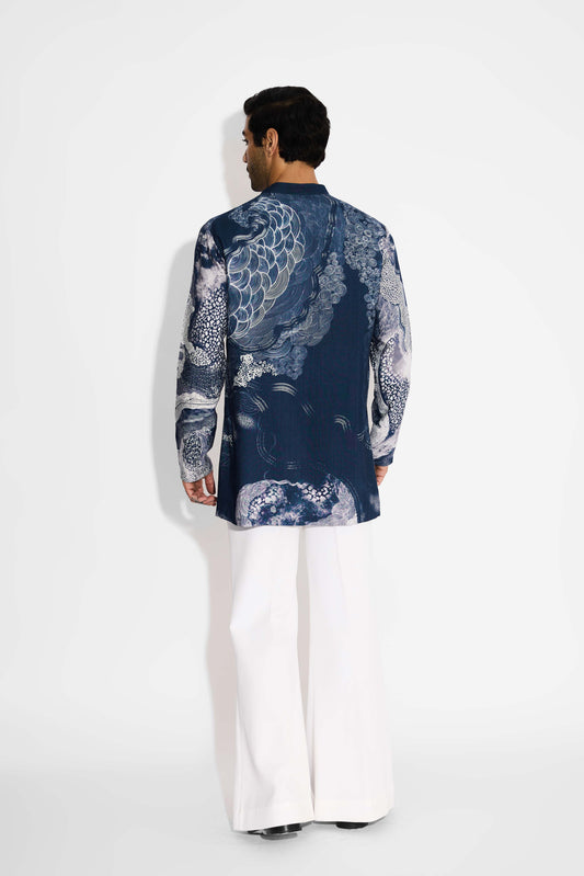 Swirl print blue short kurta