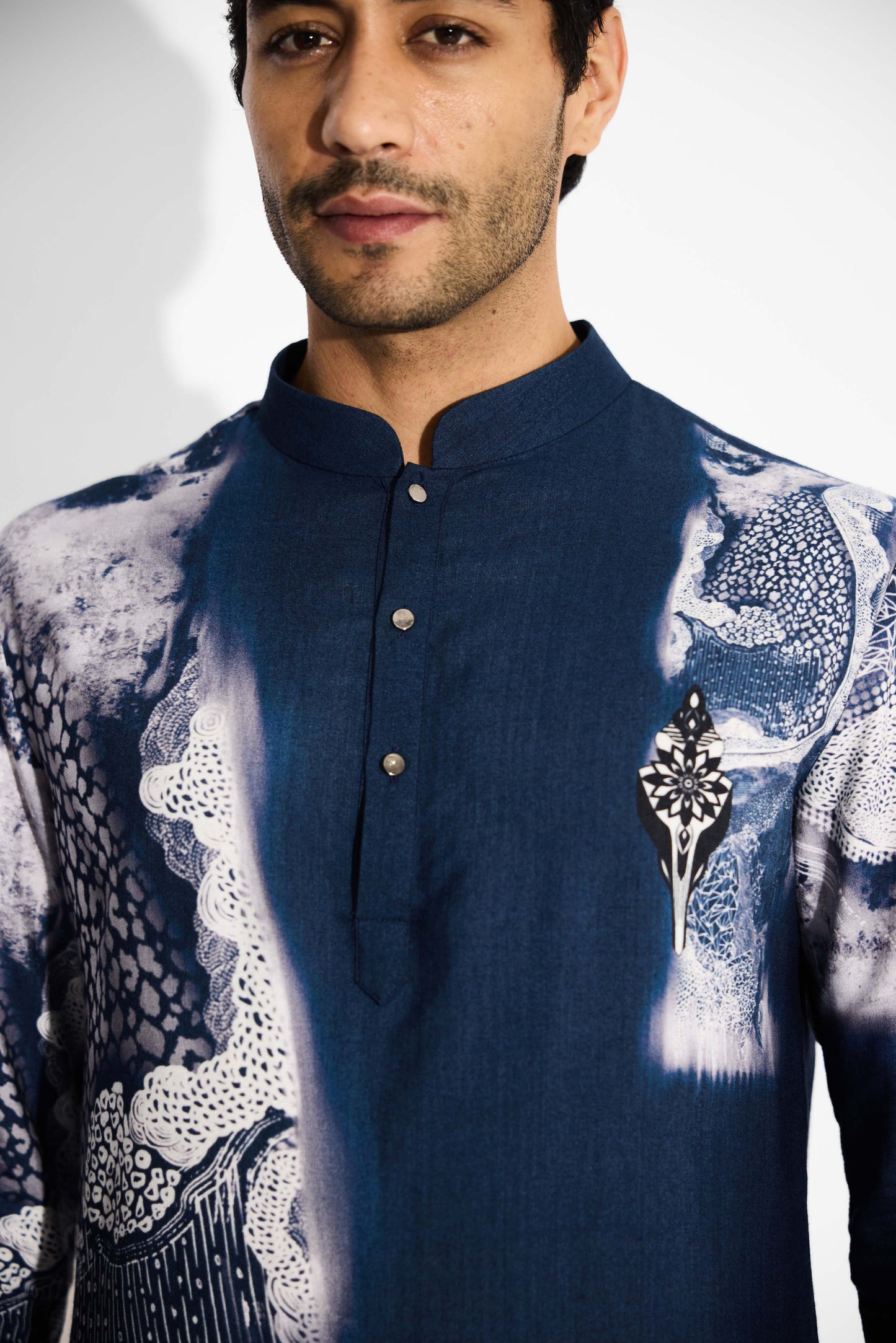 Swirl print blue short kurta