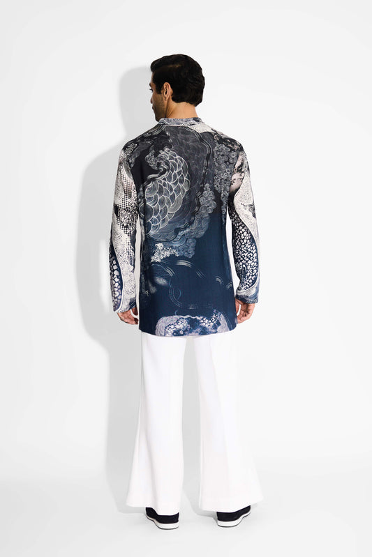 MORPH Black ombre swirl print V neck kurta