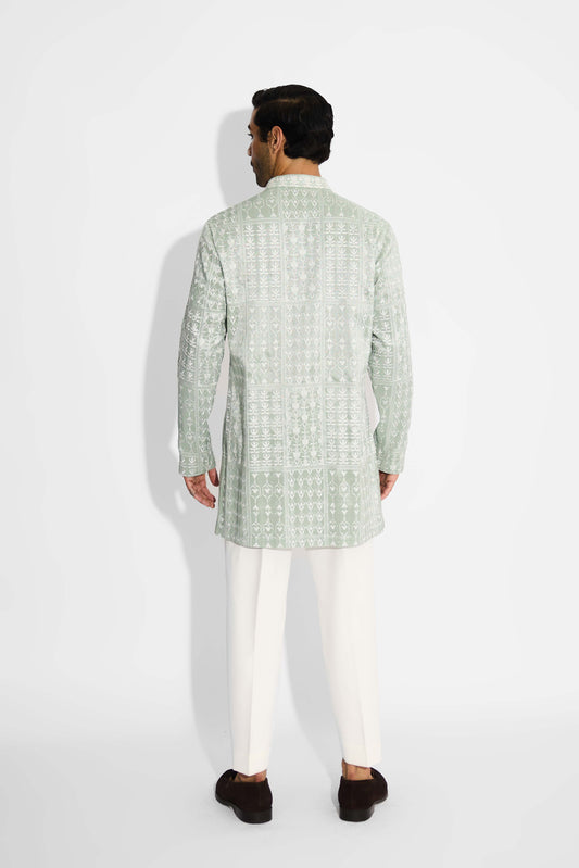 Ash green silver embellished Bandgala