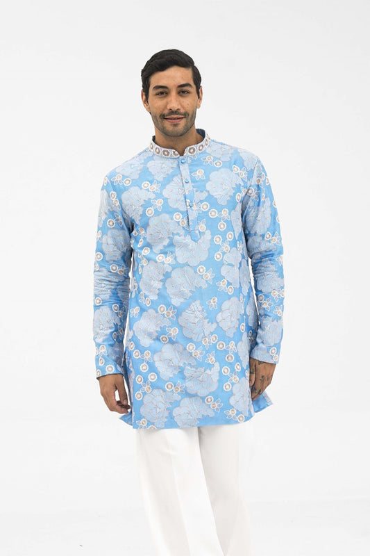PETAL GRID frost blue kurta