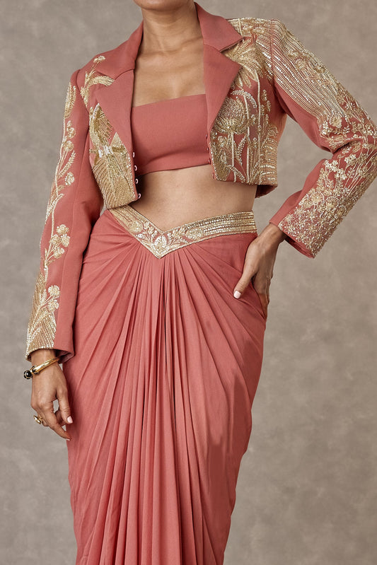 Salmon Son-Chidiya Cropped Blazer Set