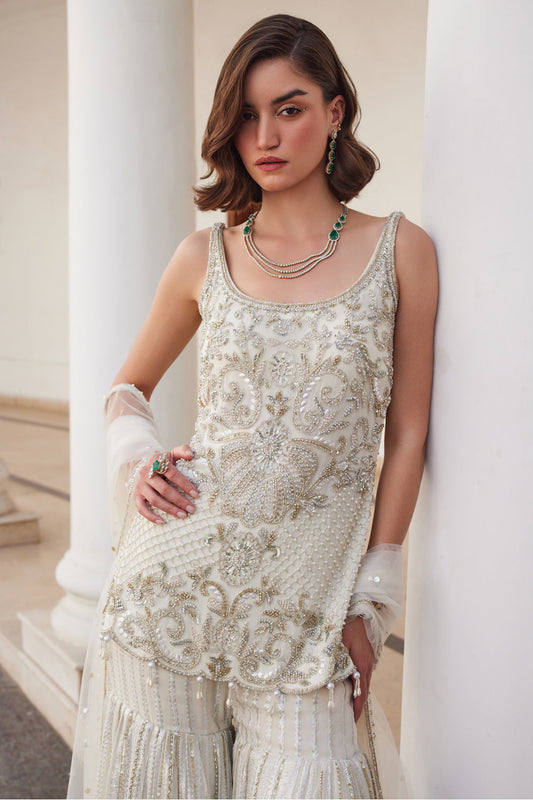 Pearl White Kurta Sharara Set