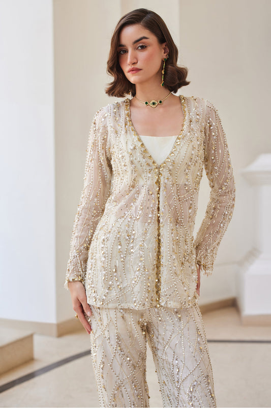 Pearl White Organza Pant-Suit Set