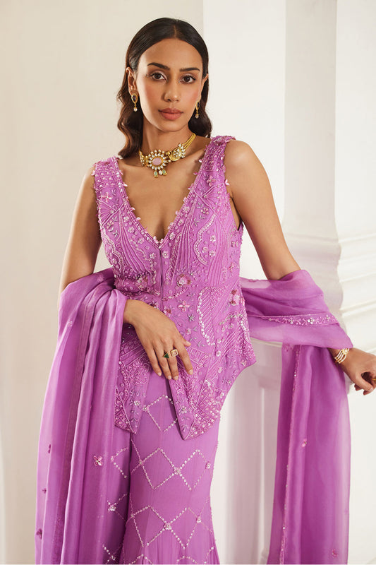 Bubblegum Pink Tonal Peplum Sharara Set