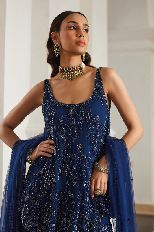 Teal Blue Biased Kurta With Sharara Set