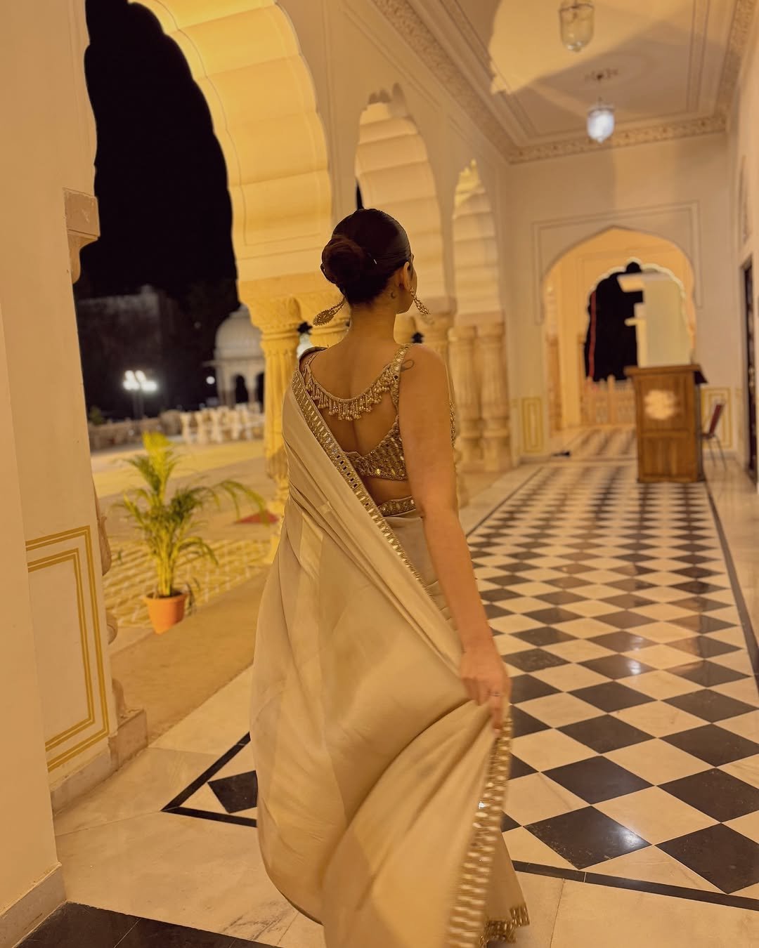 DEEKSHA KHURANA In Light Beige satin Saree Set