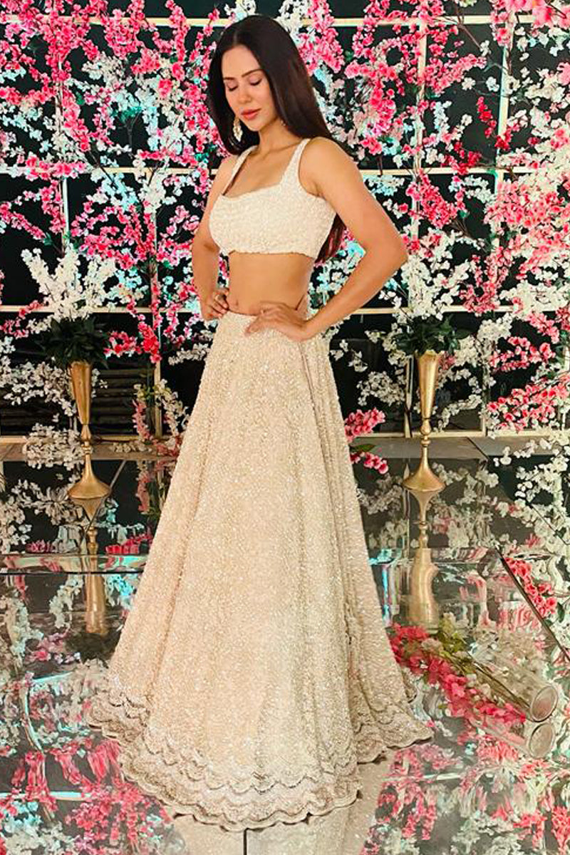 Sonam Bajwa in Blush Tulle Lehenga Set