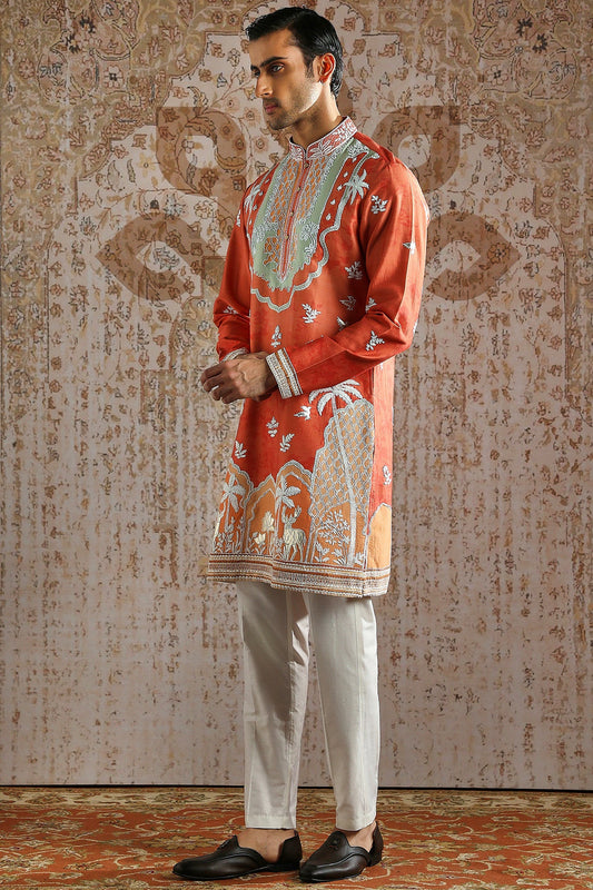 Rust Ornamental Embroidered Kurta Set