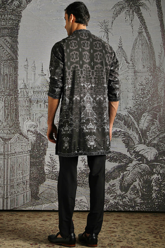 Charcoal Abstract Weave Kurta Set