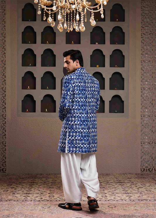 Indigo Printed Sherwani Kurta Salwar