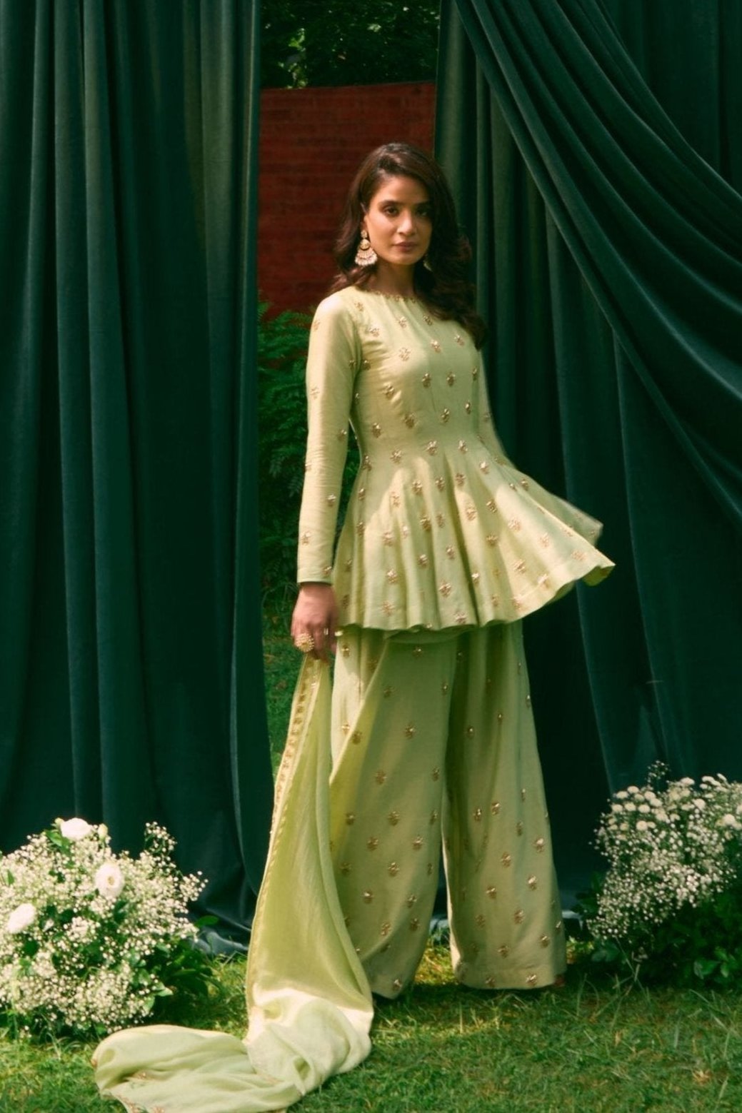 Sage Green Kurti And Sharara Set