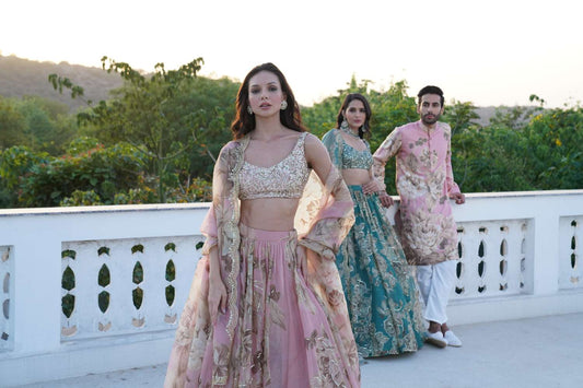 Pink Organza Floral Lehenga Set