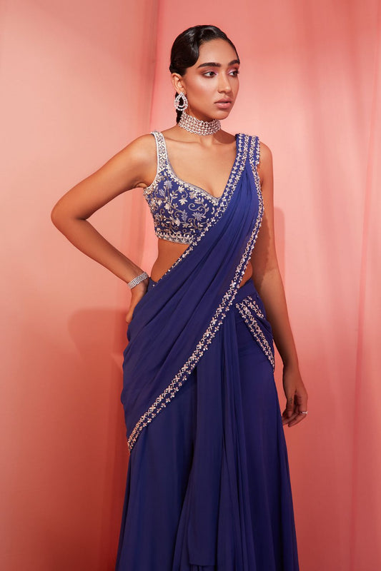 Ink Blue Slit Saree