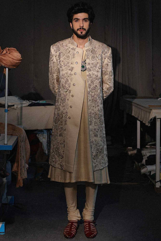 Gold Lace Sherwani Set