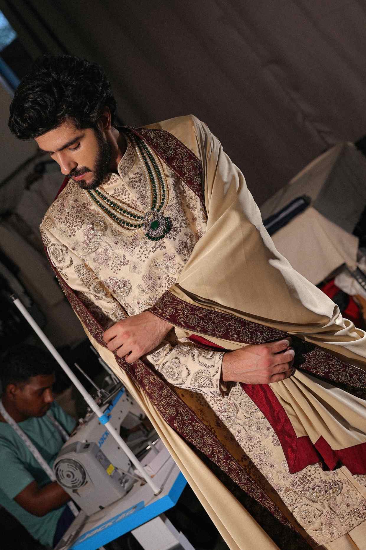 Gold Lace Sherwani Set