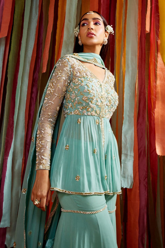 MINT GREEN GATHERS PEPLUM SET