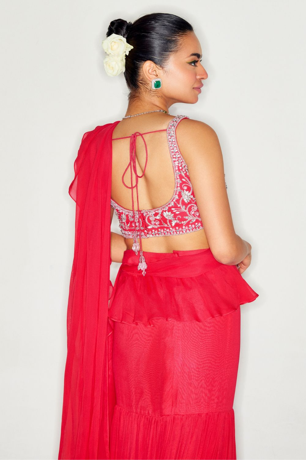 HOT PINK RUFFLE SAREE