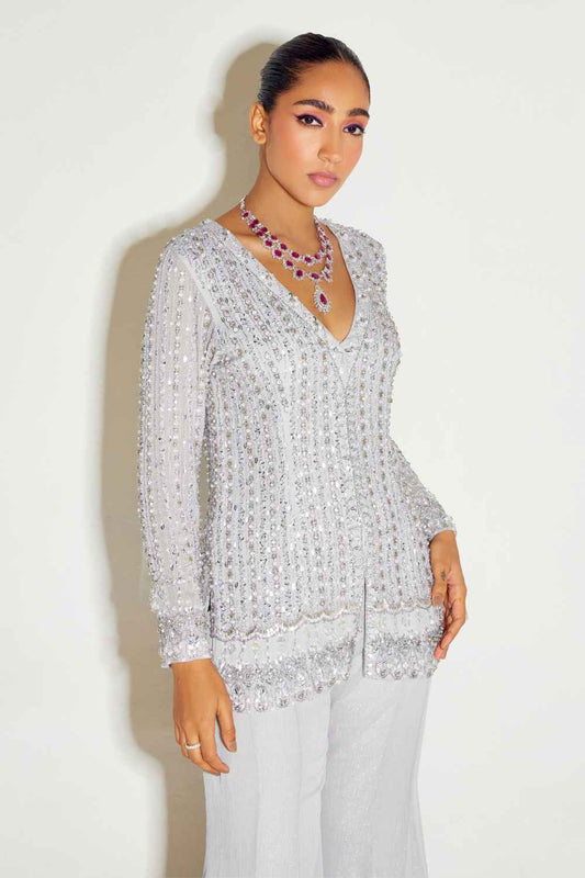 GREY TONAL KURTA AND FLARED PANTS SET