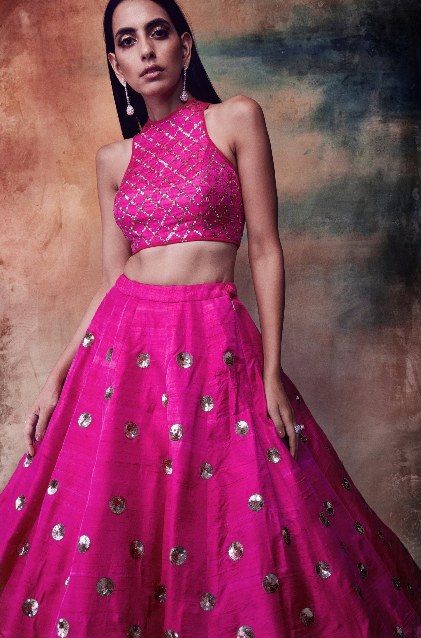 Hot Pink Crop Top Skirt Set