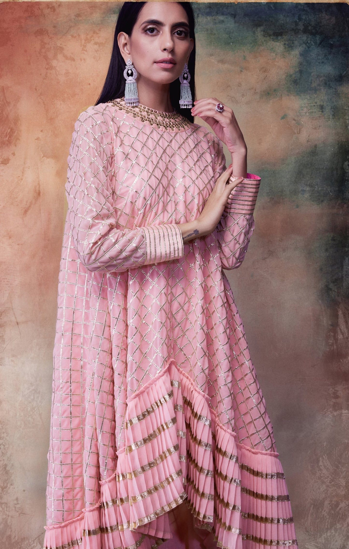 Peach Gota Kurta Dhoti Set